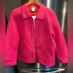 Quacker Factory NEW SILK COAT QUILTED zip Hot Pink Orange  Rhinestone Zipper LRG